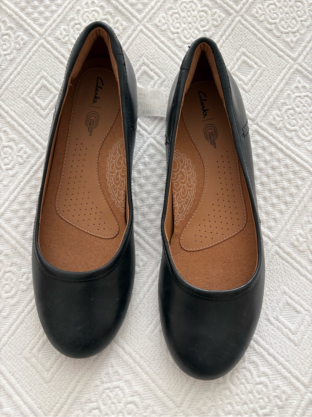 Clarks Black Leather Ballet Flats with Tan Insole